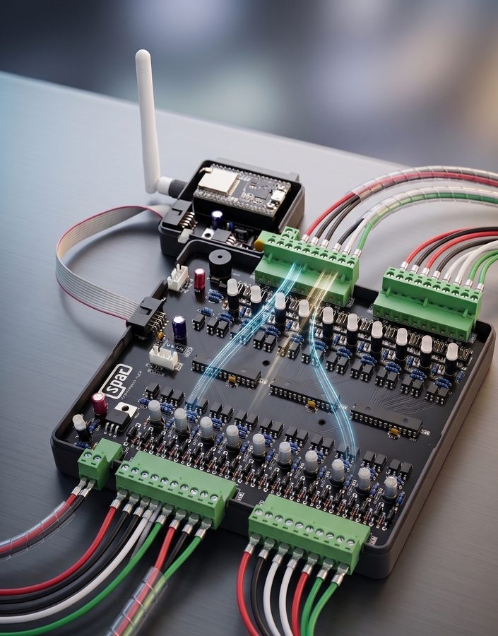SPAR Collective remote monitoring board with ESP32 and terminal connections